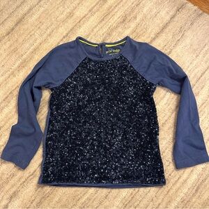 Mini Boden Blue sequin long sleeved shirt. Size 3-4 years